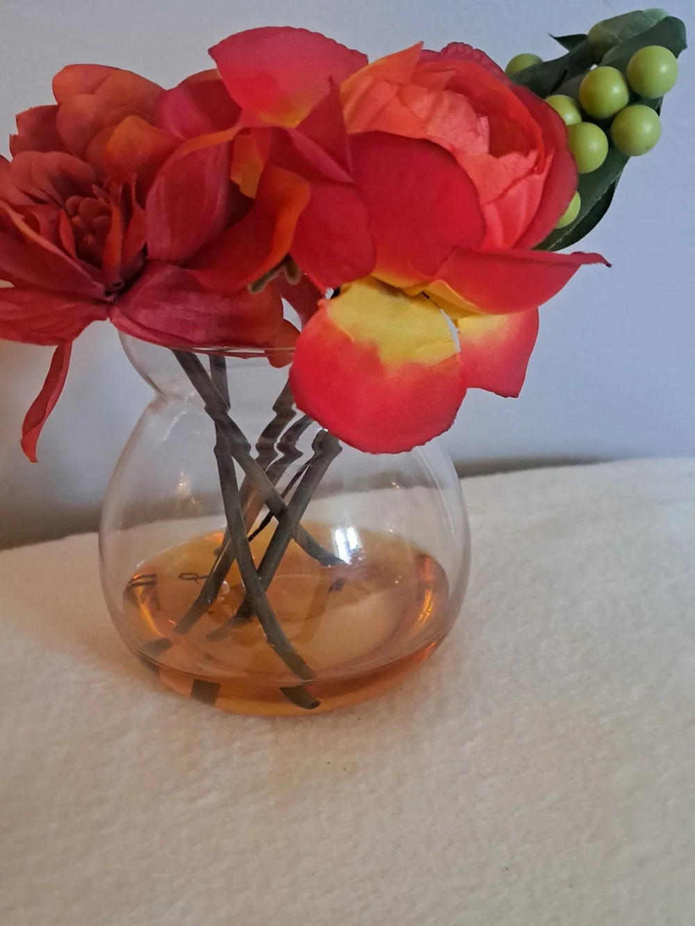 Lillian Vernon- Red Faux Floral Bouquet with Green Berry Accents